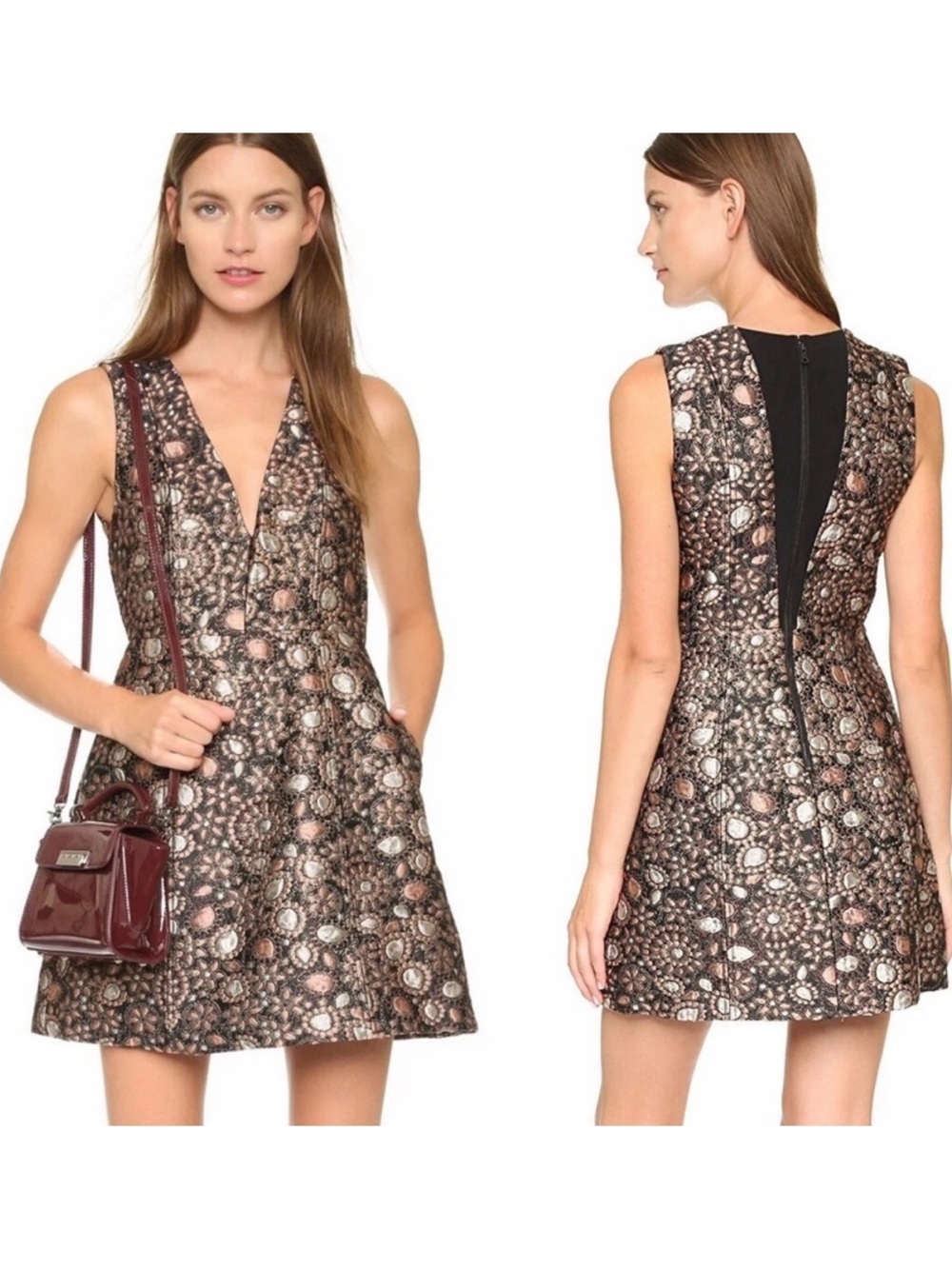 Alice + Olivia Pacey Embellished Lantern Dress Black Metallic Size 4 - Picture 2 of 14